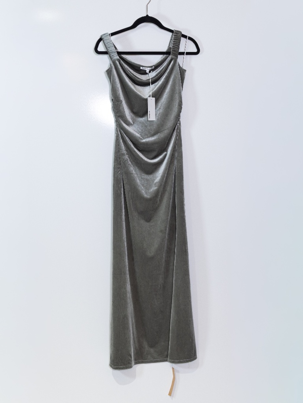 NEW Reformation Ritz Knit Stretch Velvet Velour Ruched Midi Dress Grey Medium